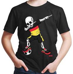 HARIZ Deutschland T-Shirt Kinder Trikot Fussball Dab Skelett Jungen 10 Jahre Mädchen Dabbing Fans Fanartikel Germany Schwarz 152 von HARIZ