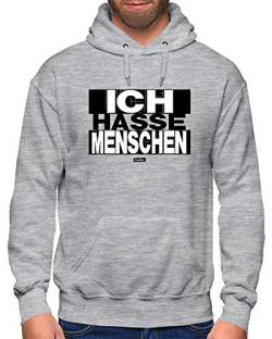 HARIZ Herren Hoodie Ich Hasse Menschen Sprüche Schwarz Weiß Inkl. Geschenk Karte Hell Grau 5XL von HARIZ