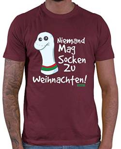 HARIZ Herren T-Shirt Niemand Mag Socken Zu Weihnachten Weihnachten Xmas Schnee Tannenbaum Inkl. Geschenk Karte Wein Rot S von HARIZ