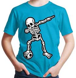 HARIZ Jungen T-Shirt Dab Skelett mit Fussball Dab Teenager Dance Weihnachten Plus Geschenkkarten Azur Blau 116/5-6 Jahre von HARIZ