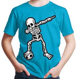 HARIZ Jungen T-Shirt Dab Skelett mit Fussball Dab Teenager Dance Weihnachten Plus Geschenkkarten Azur Blau 152/12-13 Jahre von HARIZ