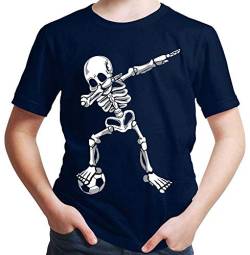 HARIZ Jungen T-Shirt Dab Skelett mit Fussball Dab Teenager Dance Weihnachten Plus Geschenkkarten Deep Navy Blau 104/3-4 Jahre von HARIZ