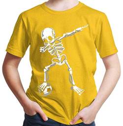 HARIZ Jungen T-Shirt Dab Skelett mit Fussball Dab Teenager Dance Weihnachten Plus Geschenkkarten Gold Gelb 140/9-11 Jahre von HARIZ