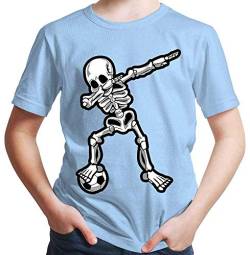 HARIZ Jungen T-Shirt Dab Skelett mit Fussball Dab Teenager Dance Weihnachten Plus Geschenkkarten Himmel Blau 128/7-8 Jahre von HARIZ