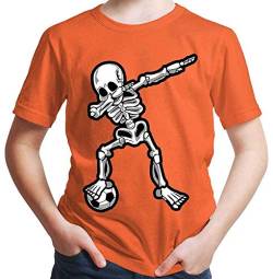 HARIZ Jungen T-Shirt Dab Skelett mit Fussball Dab Teenager Dance Weihnachten Plus Geschenkkarten Orange 116/5-6 Jahre von HARIZ