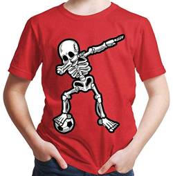 HARIZ Jungen T-Shirt Dab Skelett mit Fussball Dab Teenager Dance Weihnachten Plus Geschenkkarten Rot 116/5-6 Jahre von HARIZ