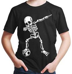 HARIZ Jungen T-Shirt Dab Skelett mit Fussball Dab Teenager Dance Weihnachten Plus Geschenkkarten Schwarz 116/5-6 Jahre von HARIZ