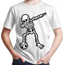 HARIZ Jungen T-Shirt Dab Skelett mit Fussball Dab Teenager Dance Weihnachten Plus Geschenkkarten Weiß 128/7-8 Jahre von HARIZ