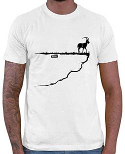 HARIZ - Shirt Wandern - Steinbock Fels Berg Alpen - Berge Geschenkidee - Herren T-Shirt und Männer Tshirt Weiß L von HARIZ