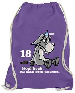 HARIZ Turnbeutel 18 Kopf Hoch Das Kann Jedem Passieren Esel 18 Geburtstag Volljährig Achtzehnter Inkl. Geschenk Karte Lila One Size von HARIZ