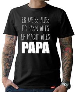 Papa T-Shirt Herren Er Weiss Alles Papa Eltern Shirt Von Baby Du Wirst Papa Baby Partnerlook Kleidung Schwarz L von HARIZ