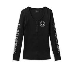 HARLEY-DAVIDSON Skull Snap Front Long Sleeve Henley Damen Shirt, XXL von HARLEY-DAVIDSON