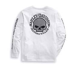 Harley-Davidson Herren Langarm-Shirt Schwarz - Skull Longsleeve Baumwolle Sweater Pullover Weiss, Weiß-Weiß, XXL von HARLEY-DAVIDSON