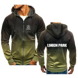 HARLSO Herren-Hoodie-Jacke mit durchgehendem Reißverschluss für Linkin Park, langärmeliges Sweatshirt, Leichter modischer Pullover, Sport-Laufpullover, Tops mit Taschen,Green-L von HARLSO
