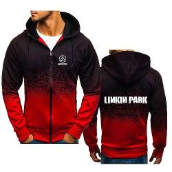 HARLSO Herren-Hoodie-Jacke mit durchgehendem Reißverschluss für Linkin Park, langärmeliges Sweatshirt, Leichter modischer Pullover, Sport-Laufpullover, Tops mit Taschen,Red-3XL von HARLSO