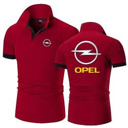Herren Kurzarm-Polo-T-Shirts für OPel, leichtes, atmungsaktives Golf-Shirt, Sommer, Bequeme Freizeit-T-Shirts, sportliche, feuchtigkeitsableitende Tops,Red-XXL von HARLSO