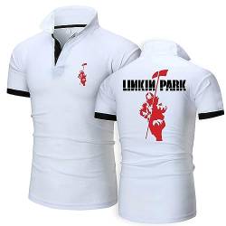 Herrenmode-Polo-T-Shirts für Linkin Park, atmungsaktives Golf-Shirt, Sport, schnell trocknend, kurzärmelig, lässig, Arbeit, Polo, Teenager, Sommer, Tennis-T-Shirt,White-M von HARLSO