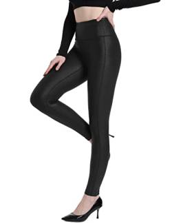 HARTPOR Damen Kunstleder Leggings Stretch Hohe Taille Glänzende Leggings Lederhose Pleather Leggings Yogahose, schwarz, Klein von HARTPOR