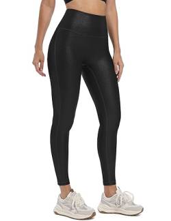 HARTPOR Kunstleder-Leggings für Damen, 63,5 cm, hohe Taille, Bauchkontrolle, Lederhose, Stretch, Knöchel, Pleather Leggings, Schwarz, M von HARTPOR