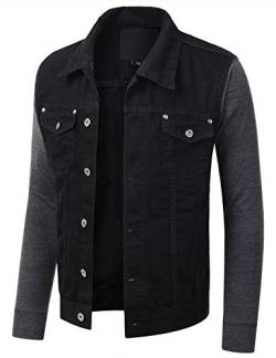 HASHOOB TRADING FZE Herren Schwarze Jeansjacke für Herren, abnehmbare Kapuze, Langarm, Knopftasche, Mantel, Jacke, Freizeitkleidung, Jeansjacke, Windjacke, stilvolles Design (DJCH-BLACK1, M) von HASHOOB TRADING FZE