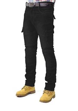 Herren Jeans Cargo Denim Kampfhose gerades Bein, normale Passform, stilvolle und funktionelle Arbeits JeansHose, mit mehreren Taschen, Stone Wash – in allen Taillengrößen erhältlich (BLUE4-34WX32L) von HASHOOB TRADING FZE