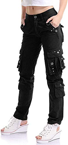 HASHOOB Damen Cargohose Militär Jeans Hosen Sporthose Outdoorhose Arbeitshose (BLACK1, 10) von HASHOOB