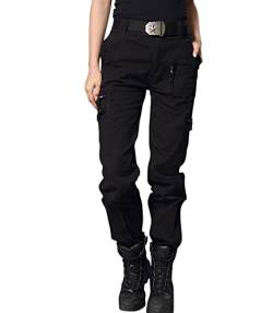 HASHOOB Damen Cargohose Militär Jeans Hosen Sporthose Outdoorhose Arbeitshose (BLACK2, 10) von HASHOOB