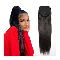 Fake Hair 10-22" gerade Kordelzug-Pferdeschwanz-Echthaar-Pferdeschwanzverlängerungen, brasilianische Remy-Haarspangen in geraden Pferdeschwanz-Haarteilen for schwarze Frauen Ponytail (Size : 16 inch von HASMI