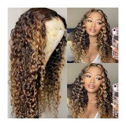 Gewellte Spitzenperücken Deep Curly T Part Lace Front Perücken Highlight Ombré Brasilianisches Echthaar 13 x 6 x 1 Lace Front Perücken for Frauen 8-28 "vorgezupft mit Babyhaar Wellenperücken Natürlich von HASMI