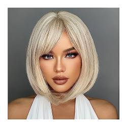 Gewellte Spitzenperücken Weiße blonde graue synthetische Perücken mit Pony, kurze gerade Bob-Haarperücke for Frauen, Cosplay, tägliches natürliches Haar, hitzebeständig Natürliche synthetische Perücke von HASMI