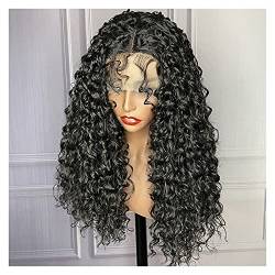 Gewellte lockige Perücken Schwarz Farbe Bouncy Curly Spitze vorne Perlen Synthetisches Haar mit täglicher Perücke für Frauen Glueless Lange lockige Perücken (Größe: 24inches) von HASMI