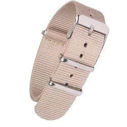 HASMI Kompatibel 18mm 20mm 22mm Einfarbig Schwarz Armband Nylon Uhrenarmband Armbanduhr Band Edelstahl Schnalle Stoff (Color : Beige, Size : 20mm) von HASMI