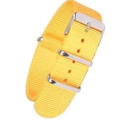 HASMI Kompatibel 18mm 20mm 22mm Einfarbig Schwarz Armband Nylon Uhrenarmband Armbanduhr Band Edelstahl Schnalle Stoff (Color : Yellow, Size : Medium) von HASMI