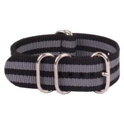 HASMI Kompatible 16/18/20/22/24 mm Cambo Stripe Ringschnalle Armband Faser gewebtes Nylon Uhrenarmbänder Armbanduhrenbänder (Color : 3Black 2Grey, Size : Medium) von HASMI