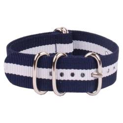 HASMI Kompatible 16/18/20/22/24 mm Cambo Stripe Ringschnalle Armband Faser gewebtes Nylon Uhrenarmbänder Armbanduhrenbänder (Color : Navy White Navy, Size : 16mm) von HASMI