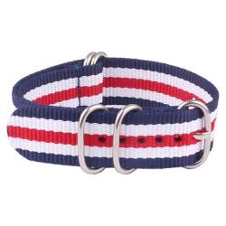 HASMI Kompatible 16/18/20/22/24 mm Cambo Stripe Ringschnalle Armband Faser gewebtes Nylon Uhrenarmbänder Armbanduhrenbänder (Color : Navy White Red BA, Size : Medium) von HASMI