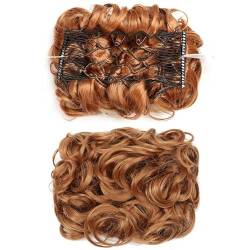 Haarteil Verlängerungs-Chignon-Teller-Tablett, Pferdeschwanz-Haarteile for Frauen, unordentlicher Dutt, Scrunchie-Haarteil, synthetische Hochsteckfrisur, lockiges Haar, Dutt-Verlängerungskamm, Clips i von HASMI