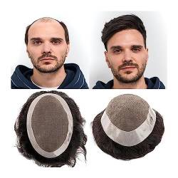 Herren Haarteil Toupet for Männer, feines Mono-Echthaar-Toupet-Ersatzsystem mit PU-Umrandung for Männer, natürlicher Haaransatz, mittlere Dichte, langlebige männliche Haarprothese Toupet für Männer ( von HASMI