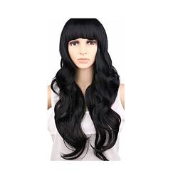 Human Hair Wigs Damen Perücke Natural Long Wovy Wig Cosplay Black Light Brown Perücken für Kunsthaar Natürlich Lockige Perücke (Farbe: Schwarz, Größe: 28 Zoll) von HASMI