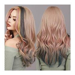 perücken Synthetische Haar-Lolita-Perücken, hitzebeständig, Ombré-Blond bis rosa, lange gewellte blonde Perücken for Frauen, tägliches Cosplay, Hot Love Perücke (Color : MW9086-1, Size : Follow us-2 von HASMI