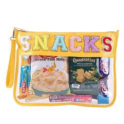 HASIOY Transparente Tasche mit Flicken Snacks Tasche Chenille Brief Tasche Kosmetiktasche mit goldenen Schultergurten, gelb, Snack-Tasche von HASOIY