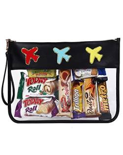 HASIOY transparente Tasche mit Patches, Snack-Tasche, Chenille-Brieftasche, Kosmetiktasche mit goldenen Schultergurten, Flugzeug von HASOIY