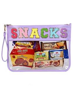 HASIOY transparente Tasche mit Patches, Snack-Tasche, Chenille-Brieftasche, Kosmetiktasche mit goldenen Schultergurten, Violett, Snack-Tasche für unterwegs von HASOIY
