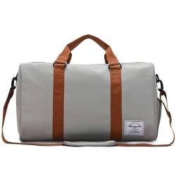 HATAMOTO Weekender Duffel Sport Gym Bag Overnight Travel Duffle Bags with Shoe Compartment Wet Pocket, B2-Hellgrau von HATAMOTO