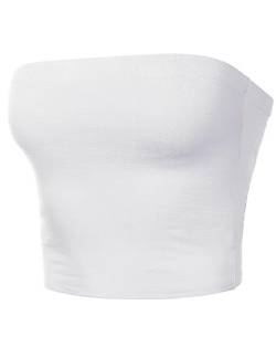 Damen Trägerloses Tube Crop Top Baumwolle Casual Workout Slim Fit Tube Tops - Weiß - Klein von HATOPANTS