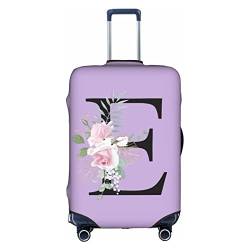 HAUYE Gepäckabdeckung, elastisch, waschbar, Stretch-Koffer-Schutz, kratzfest, Reisekoffer-Abdeckung für Kinder und Erwachsene, Blumen-Buchstabe E, L (25-28 inch suitcase) von HAUYE