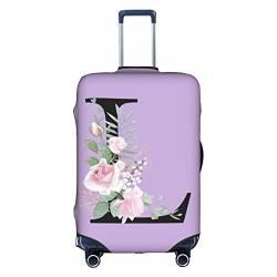 HAUYE Gepäckabdeckung, elastisch, waschbar, Stretch-Koffer-Schutz, kratzfest, Reisekoffer-Abdeckung für Kinder und Erwachsene, Blumen-Buchstabe L, S (18-21 inch suitcase) von HAUYE