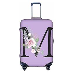 HAUYE Gepäckabdeckung, elastisch, waschbar, Stretch-Koffer-Schutz, kratzfest, Reisekoffer-Abdeckung für Kinder und Erwachsene, Blumen-Buchstabe M, XL (29-32 inch suitcase) von HAUYE