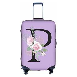 HAUYE Gepäckabdeckung, elastisch, waschbar, Stretch-Koffer-Schutz, kratzfest, Reisekoffer-Abdeckung für Kinder und Erwachsene, Blumen-Buchstabe P, XL (29-32 inch suitcase) von HAUYE
