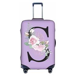 HAUYE Gepäckabdeckung, elastisch, waschbar, Stretch-Koffer-Schutz, kratzfest, Reisekoffer-Abdeckung für Kinder und Erwachsene, Blumen-Buchstabe S, L (25-28 inch suitcase) von HAUYE